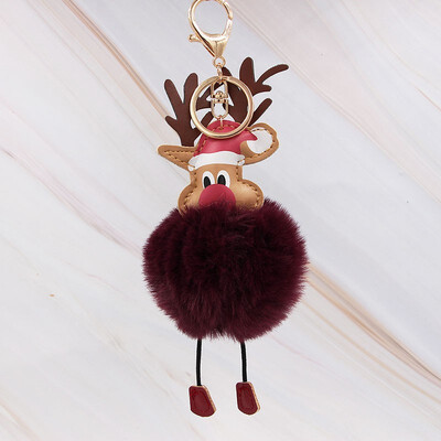 

Cute Christmas Gift Deer Keychain for Women Pom Pom Ball Keychains