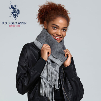 

USPOLO wool scarf female thickening long autumn&winter solid color double-sided bib casual wild Europe&the United States wind scarf shawl dual-use Beijing with gift box PWJOO-60067 dark gray