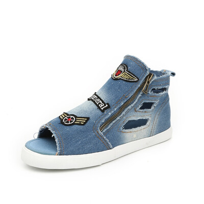

M.GENERAL Women Shoes Summer Open Toe Fashion Canvas Casual Denim 2016 Side Zipper Shoe Zapatos Mujer Zapatillas Deportiva MJ007