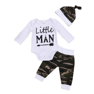 

Camo Newborn Infant Baby Boys Tops Romper Pants Hat 3Pcs Outfits Set Clothes