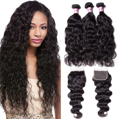 

Unice Hair Icenu Series Brazilian Human Hair Natural Wave 3 Bundles With Lace Closure 44 Free Part Remy Hair Extension