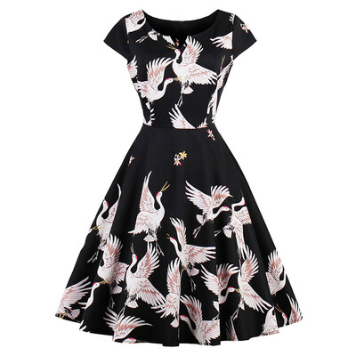 

Vintage Goose Print Fit&Flare Dress