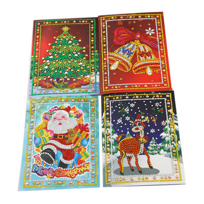 

UpperX Diamond Painting Christmas Greeting Cards Diamond Mosaic Cartoon Mini Santa Claus Merry Christmas Paper Cards Craft Gift