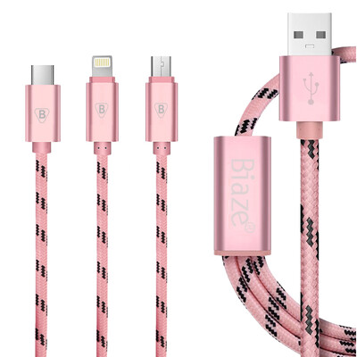 

Нейлоновый кабель Micro USB и Lightning 8 pin для зарядки и передачи данных BIAZE K2, серебристый