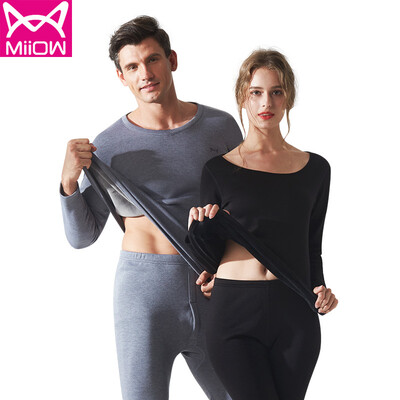 

Cat MiiOW thermal underwear men&women thickening plus velvet velvet round neck Slim thick autumn clothing long trousers middle-aged bottoming warm clothing pants round collar gray