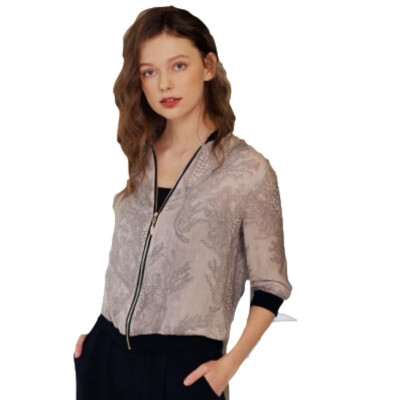 

Silk sunscreen jacket 2019 spring&summer fashion silk embroidery printing slim slimming solid color casual business large size autumn ladies coat shirt