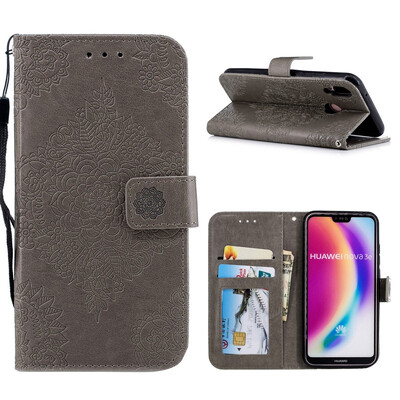 

MOONCASE Huawei P20 Lite blue&white porcelain embossed leather case - gray