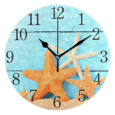 

1Wall Clock Arabic Numerals Design Four Starfishes Round