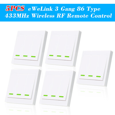 

5PCS eWeLink Push Button Wall Light Switch Remote Controller 3 Gang 86 Type ONOff Switch Panel 433MHz Wireless RF Remote Control
