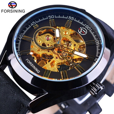 

Forsining Mens Casual Sport Watch Genuine Leather Top Brand Luxury Army Military Automatic Mens Wrist Watch Skeleton Clock