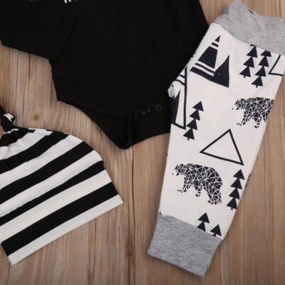 

3pcs Newborn Infant Kid Baby Boy Girl Clothes T-shirt TopsPantsHat Outfits Set