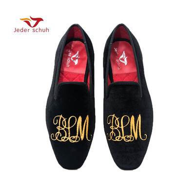 

Jeder Schuh men shoes Handmade gold letter embroidery loafers smoked slippers wedding&banquet shoes