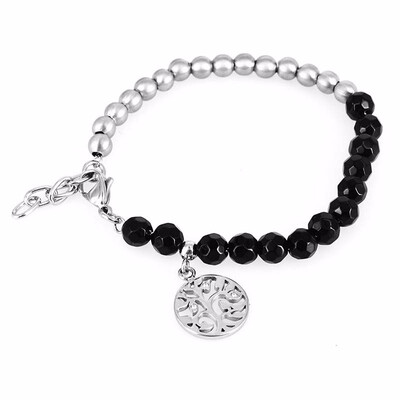 

Black Acrylic Beads Stainless Steel Life Tree Inspiration Charm Bracelet