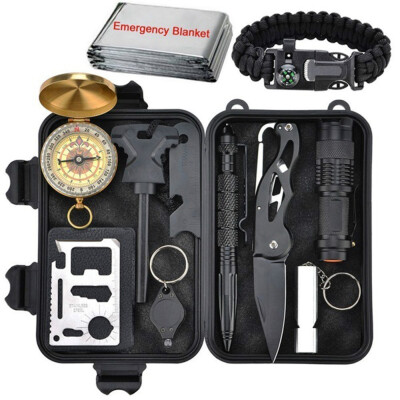 

12 in 1 Fire Fighting Equipment Adventure Survival First Aid Blanket Kit Multi-functional Survival Box