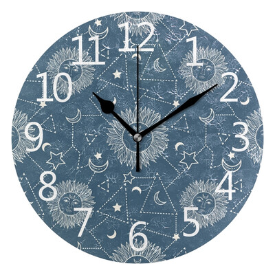 

Wall Clock Retro Sun And Moon Round Wall Clock Arabic Numerals Design