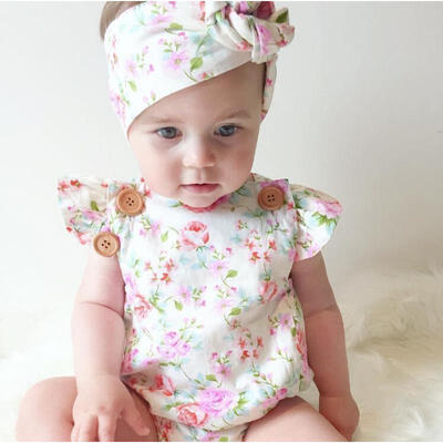 

Newborn Baby Girl Floral Romper Jumpsuit Bodysuit Outfits Clothes Headband 0-24M