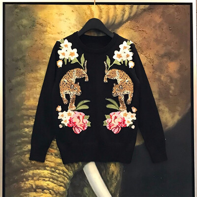 

new 2018 female flowers autumn winters brief paragraph three color backing turtleneck sweater