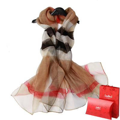 

Lan Shiyu W0451 blend silk scarf women spring&autumn thin scarf female silk shawl long scarf dark coffee plaid