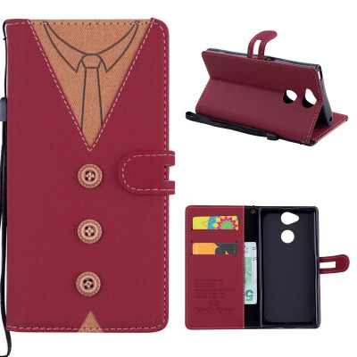 

MOONCASE Sony Xperia XA2 stitching embossed mens leather case - red