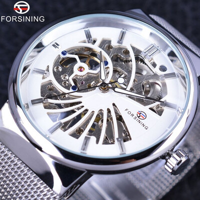 

Forsining Golden Fashion Series Simple Skeleton Design Stainless Steel Open Work Mens Watches Top Brand Luxury Mechanical Watch