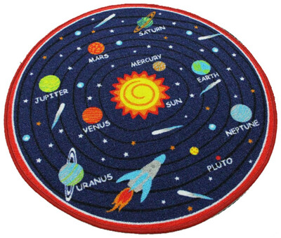 

HUAHOO Kids Round Rug Solar System Learning Area Rug Childrens Fun Area Rug - Non Slip Bottom