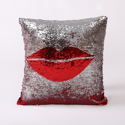 

UpperX Double-Color Sequin pillow Cover Pillowcases Throw Cushion Lip marks