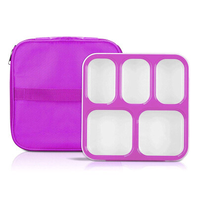 

Lunch Box Bento Food Container Microwavable Leakproof & Airtight Lid Box With 5 Compartment Insulated Meal Prep Bag BPA Free