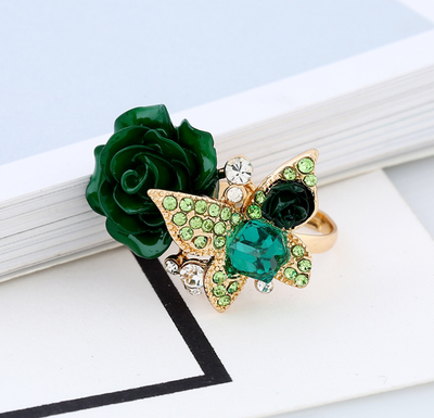 

Rose ring ethnic style butterfly ring vintage Bohemian hand ornament