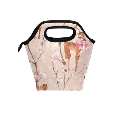 

Lunch Bag Tote Bag Peach Blossom Elk Travel Picnic Organizer Lunch Holder Handbags Lunch Bag Box