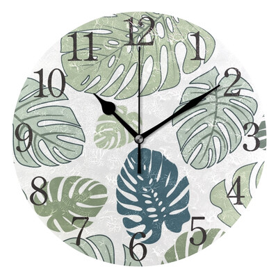 

Wall Clock Arabic Numerals Design Palmately Leaves Round
