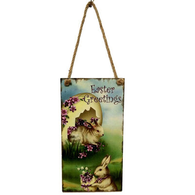 

UpperX Wooden Easter Hanging Board Festival Wall Door Decor Sign Hanger bunny Easter eggs Easter Decorations For Home