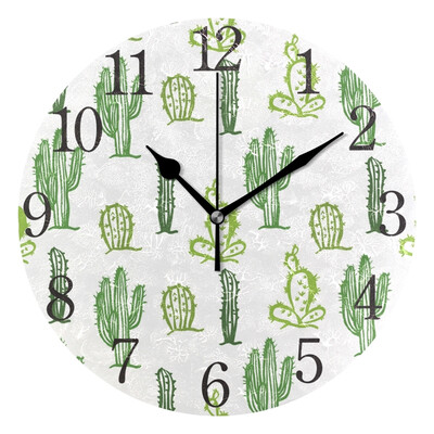 

Wall Clock Arabic Numerals Design Cactus Pattern Round