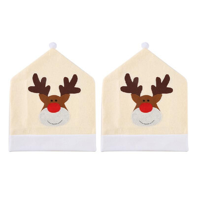 

2pcsset Christmas Chair Back Covers Christmas Dinner Slipcovers Set Decorations Ornaments--Reindeer