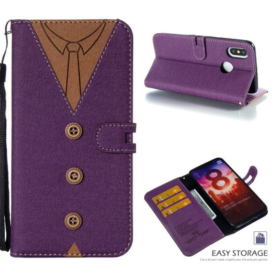 

MOONCASE Millet Mi 8 stitching embossed mens leather case - purple