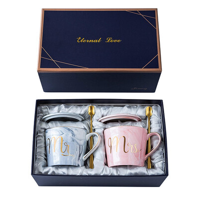 

Mr&Mrs Coffee Mugs Gift for Bridal Shower Engagement Wedding&Married Couples Anniversary Ceramic Marble Cups 14 oz