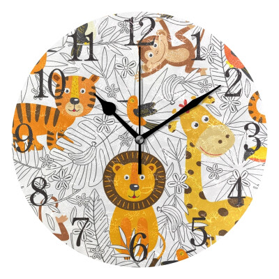 

Wall Clock Arabic Numerals Design Coloring Tropical Animals Round