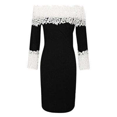 

Sexy A-line Bodycon Lace Women Dress Off The Shoulder Long Sleeve Knee Length