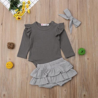 

3PC Newborn Baby Girl Kids Tops RomperLong Pants Headband Outfits Clothes Set