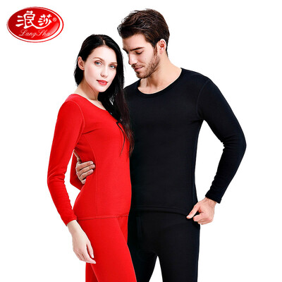 

Langsha thermal underwear mens thickening plus velvet youth round neck couple autumn&winter Qiuyi Qiuku womens warm suit womens red 165L