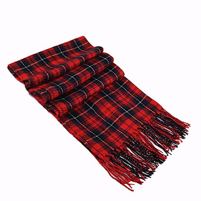 

Winter Warm Red Plaid Cashmere Knit Shawl Scarf Womens Large Fringe Wrap Tartan