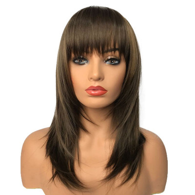 

StrongBeauty Women Medium Straight Brown Wigs with Bangs Remy Hair Replacement Hairpieces Fashion Natural Looking