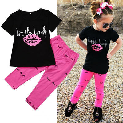 

New Toddler Kids Baby Girls Cotton T shirt TopsPants 2PCS Outfit Set Tracksuit
