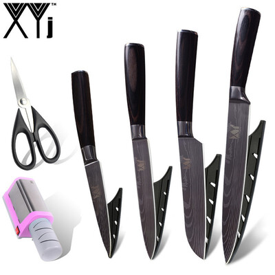 

XYj Stainless Steel Blade 4 Piece Kitchen Knife&pink Electric Knife Sharpener Scissor