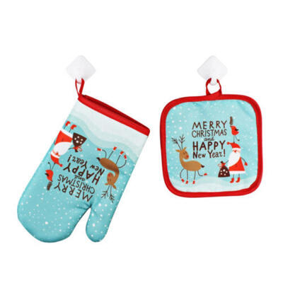 

New 2PCS Christmas XMAS microwave oven heat insulated pad Christmas glove mat