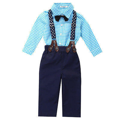 

Toddler Baby Boy Bow Tie Plaid ShirtSuspender Pants Trousers Outfits 2pcs