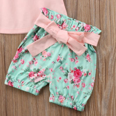 

Toddler Kids Baby Girl Lace Floral Top T-shirt Shorts Outfits Set Clothes Summer