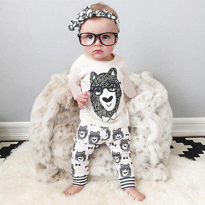 

Casual Baby Boy Girls Monster Bow Tie Bear Tops T-shirtPants 2pcs Outfits Set