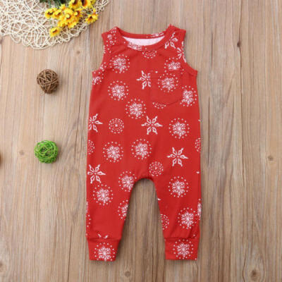 

Newborn Baby Boy Girl Christmas Long Jumpsuit Romper Bodysuit Snow Print Outfit