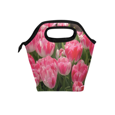 

Pink Tulip Lunch Bag Tote Bag Travel Picnic Organizer Lunch Holder Handbags Lunch Bag Box