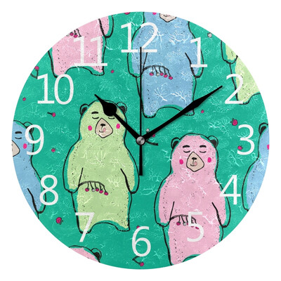 

Wall Clock Arabic Numerals Design Cartoon Bear Round